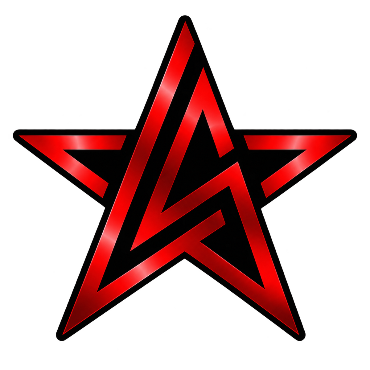 A red and black stylized five-point star logo with a glossy metallic gradient effect, isolated on a white background.